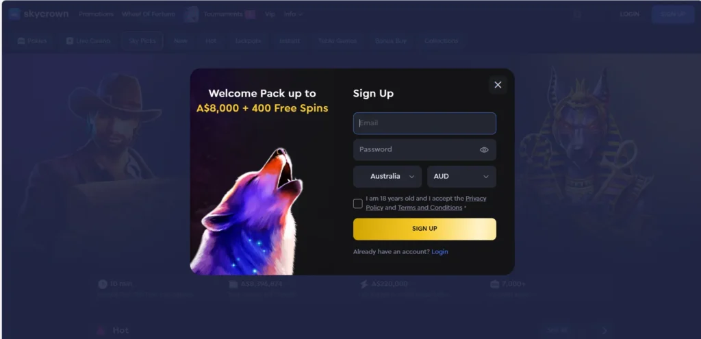 SkyCrown Casino sign up